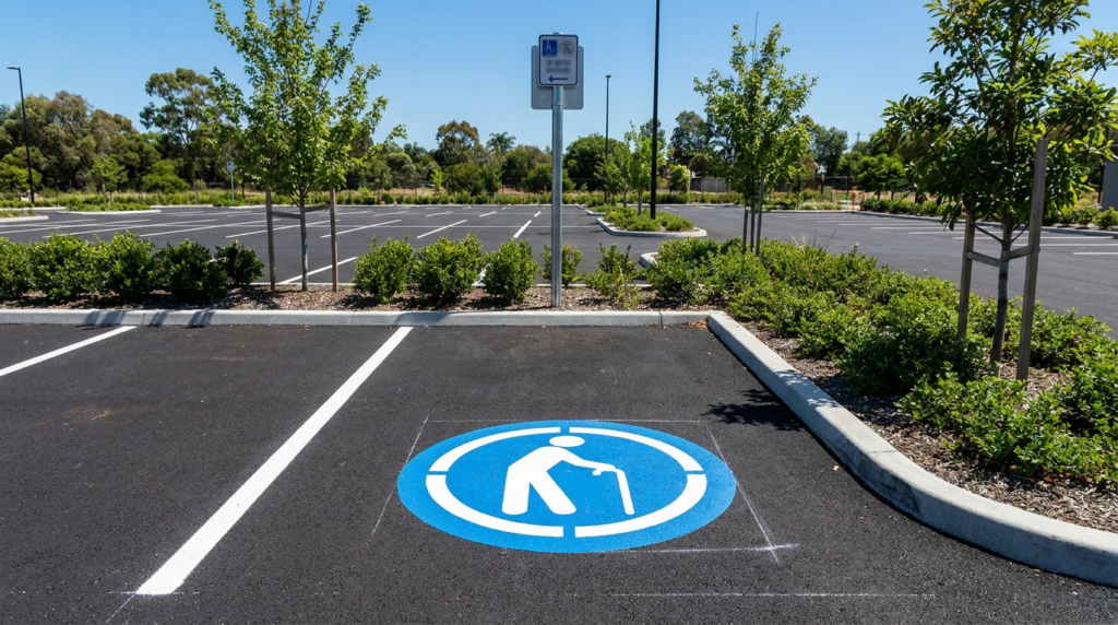 Vaga de estacionamento para idoso sinalizada com pintura de piso e placa vertical